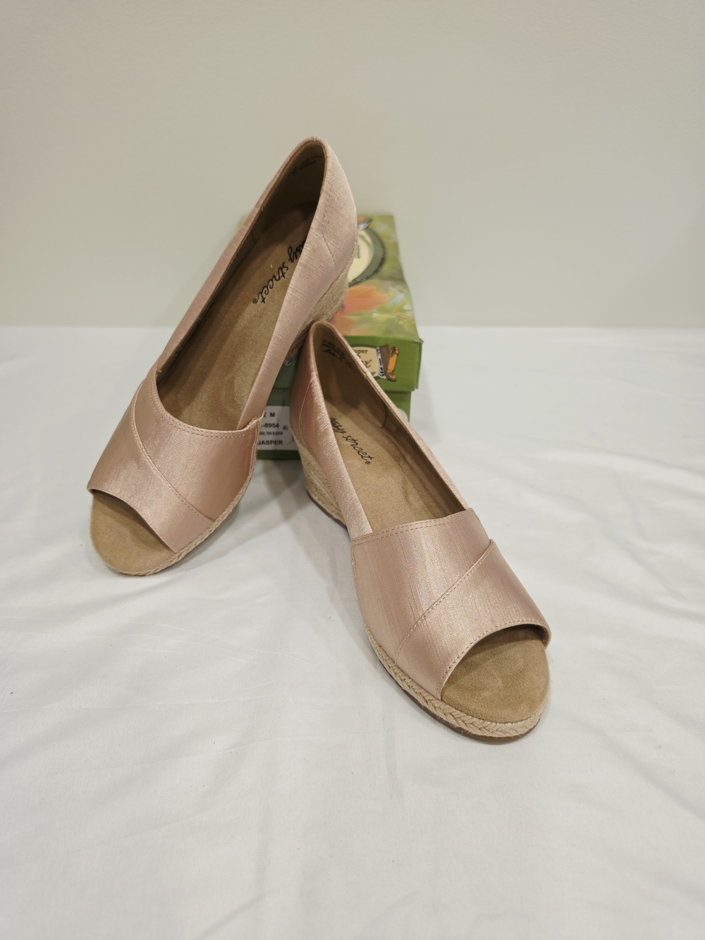 easy street Natural Jasper Peep-Toe Wedge Espadrilles